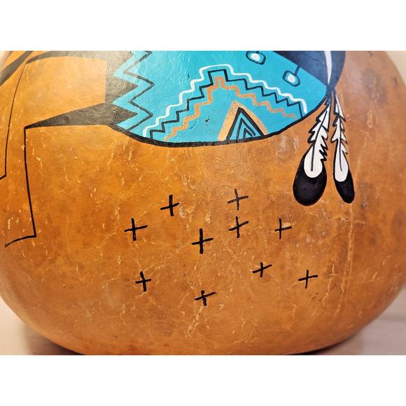 Large Kokopelli Gourd Carved & Painted Signed C. J. Prophet 15" H x 40" Circum - Picture 3 of 15